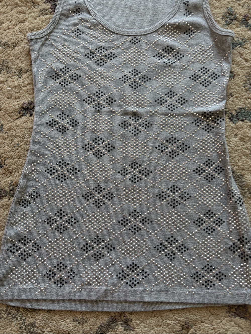 3/$25!!! Y2K Grey Rhinestone Argyle Ribbed Racerback Tank - Picture 3 of 6